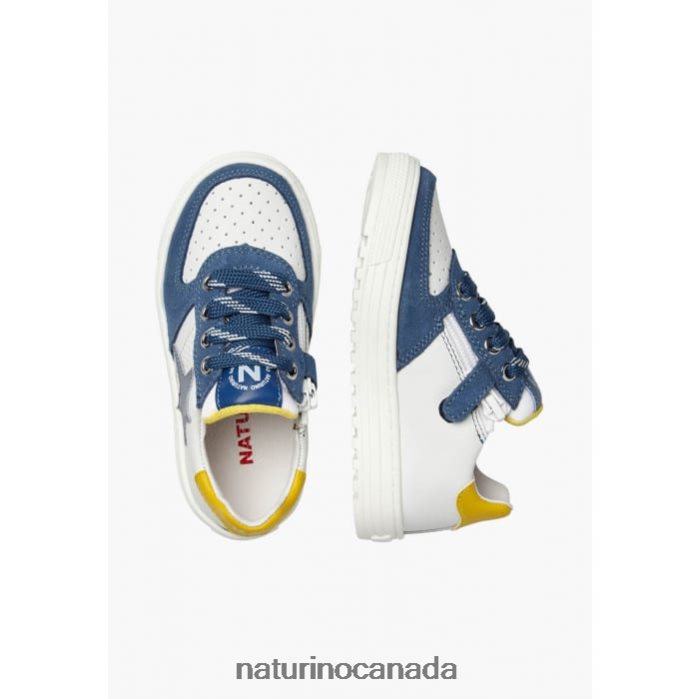 Kids HESS ZIP. Z2N0TL512 Naturino Perforated Leather and Sued Sneakers with Zipper White-Blue