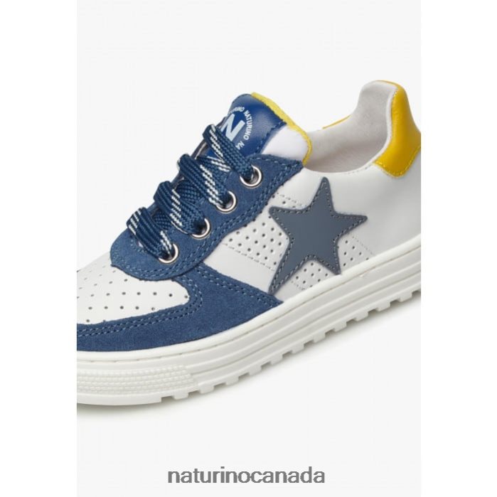 Kids HESS ZIP. Z2N0TL512 Naturino Perforated Leather and Sued Sneakers with Zipper White-Blue