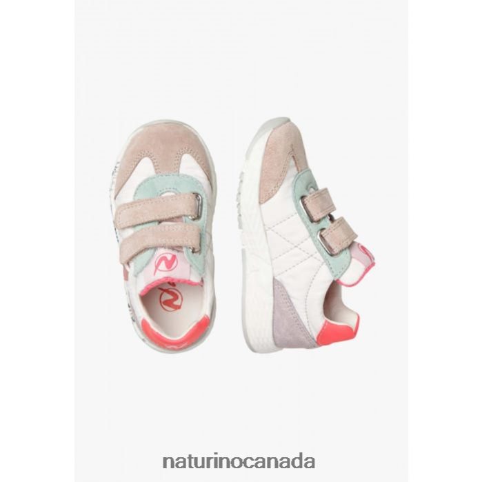 Kids JESKO VL. Z2N0TL410 Naturino Suede and Technical Fabric Sneakers White-Pink