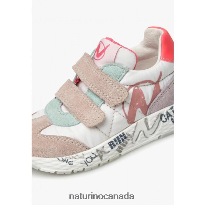Kids JESKO VL. Z2N0TL410 Naturino Suede and Technical Fabric Sneakers White-Pink