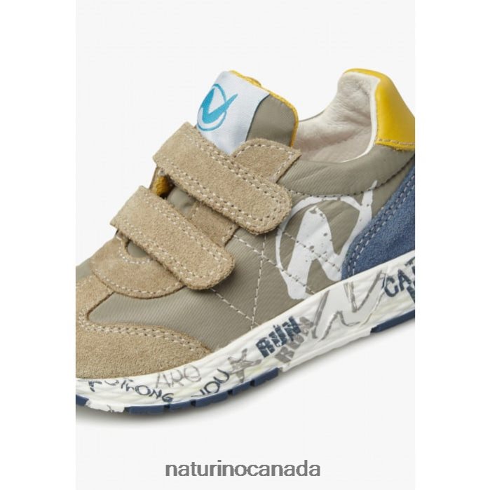 Kids JESKO VL. Z2N0TL413 Naturino Suede and Technical Fabric Sneakers Dove Grey