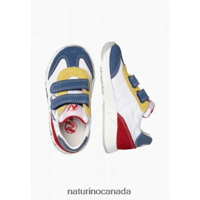 Kids JESKO VL. Z2N0TL419 Naturino Suede and Technical Fabric Sneakers White-Blue