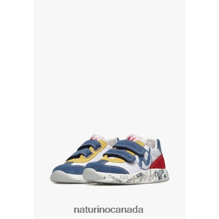 Kids JESKO VL. Z2N0TL419 Naturino Suede and Technical Fabric Sneakers White-Blue