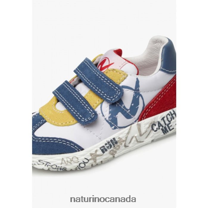 Kids JESKO VL. Z2N0TL419 Naturino Suede and Technical Fabric Sneakers White-Blue