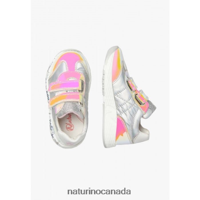 Kids JESKO VL. Z2N0TL516 Naturino Leather and Technical Fabric Sneakers Silver