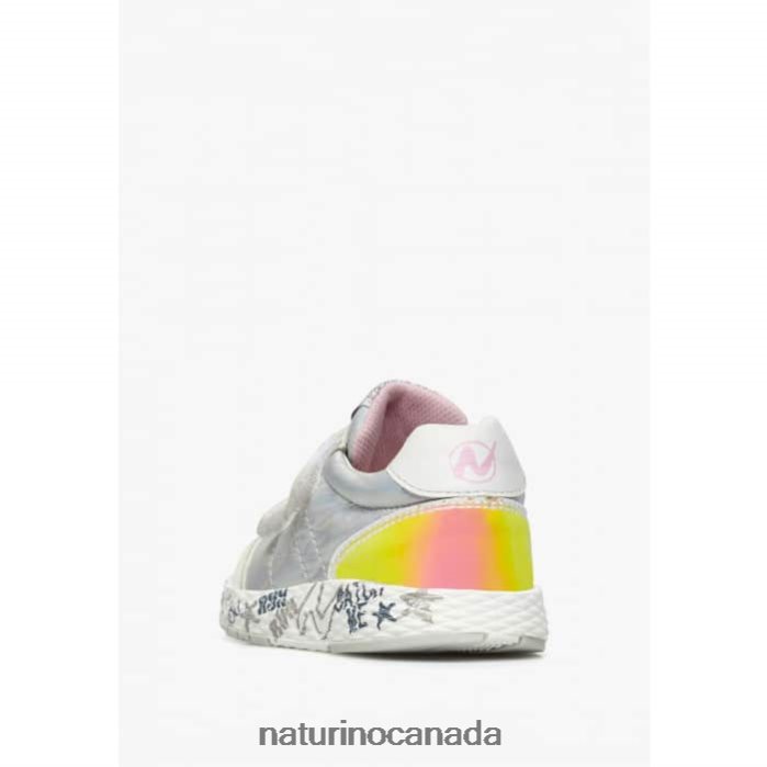 Kids JESKO VL. Z2N0TL516 Naturino Leather and Technical Fabric Sneakers Silver