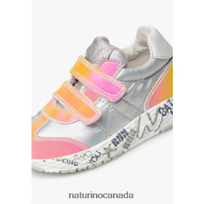 Kids JESKO VL. Z2N0TL516 Naturino Leather and Technical Fabric Sneakers Silver