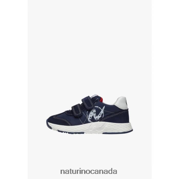 Kids JESKO VL. Z2N0TL520 Naturino Technical Fabric and Suede Sneakers White-Navy