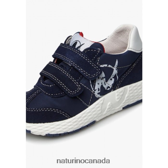Kids JESKO VL. Z2N0TL520 Naturino Technical Fabric and Suede Sneakers White-Navy