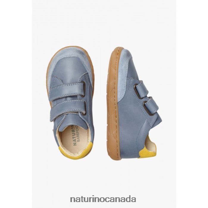 Kids KOALITOS Z2N0TL438 Naturino Nappa Leather and Suede Sneakers Light Blue