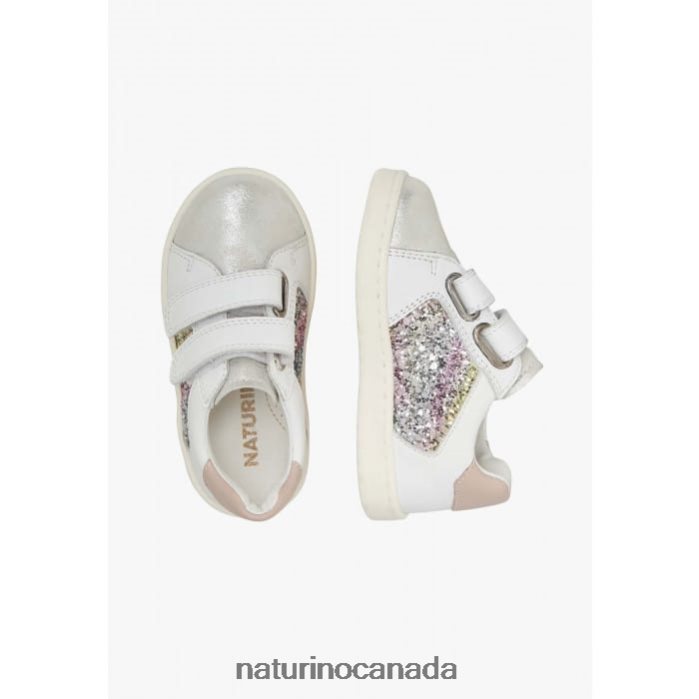 Kids KOZUC VL Z2N0TL405 Naturino Leather and Suede Sneakers Silver-White