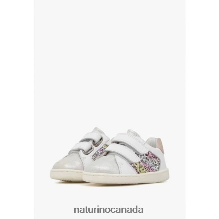 Kids KOZUC VL Z2N0TL405 Naturino Leather and Suede Sneakers Silver-White