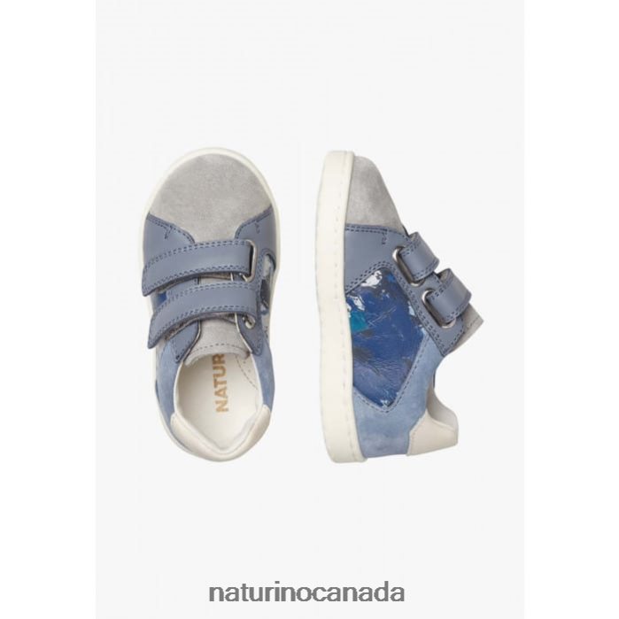 Kids KOZUC VL Z2N0TL447 Naturino Leather and Suede Sneakers Navy-Grey