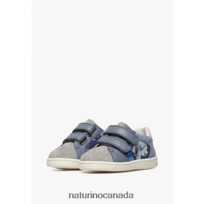 Kids KOZUC VL Z2N0TL447 Naturino Leather and Suede Sneakers Navy-Grey