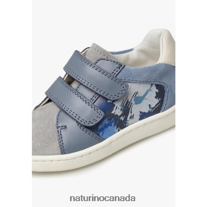 Kids KOZUC VL Z2N0TL447 Naturino Leather and Suede Sneakers Navy-Grey