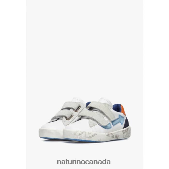 Kids KRISTIL VL Z2N0TL486 Naturino Leather and Fabric Sneakers White-Sky Blue