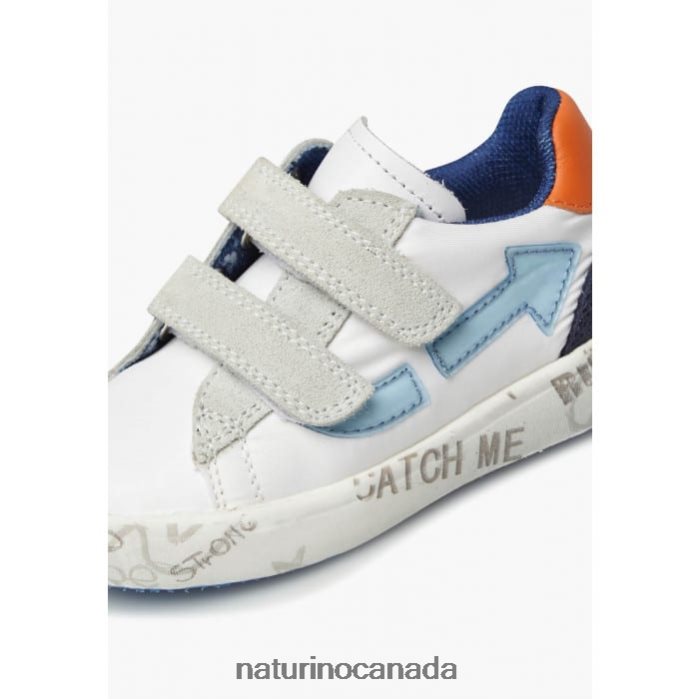 Kids KRISTIL VL Z2N0TL486 Naturino Leather and Fabric Sneakers White-Sky Blue