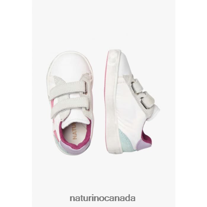 Kids KRISTIL VL Z2N0TL490 Naturino Leather and Fabric Sneakers White-Pink
