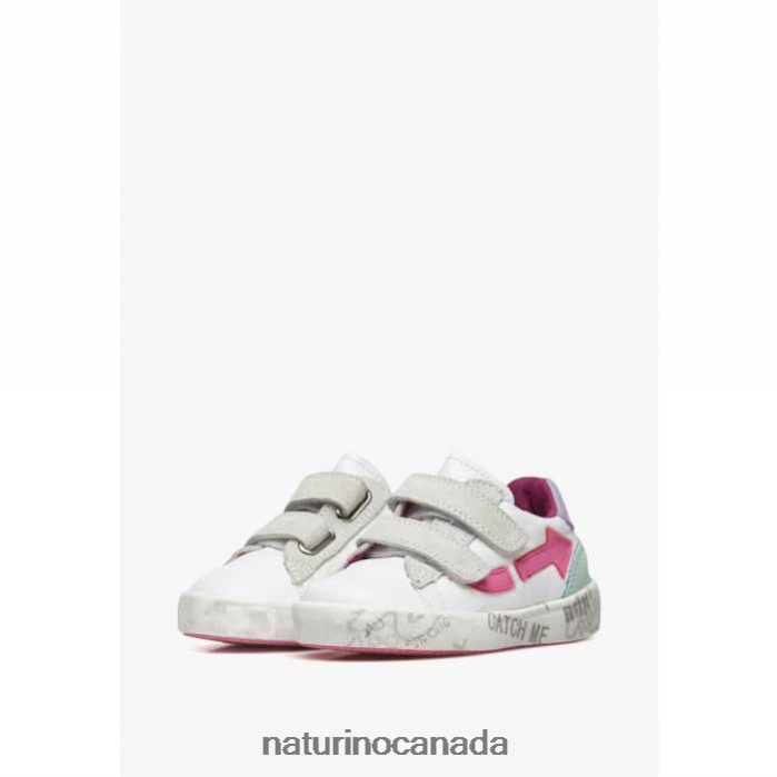 Kids KRISTIL VL Z2N0TL490 Naturino Leather and Fabric Sneakers White-Pink