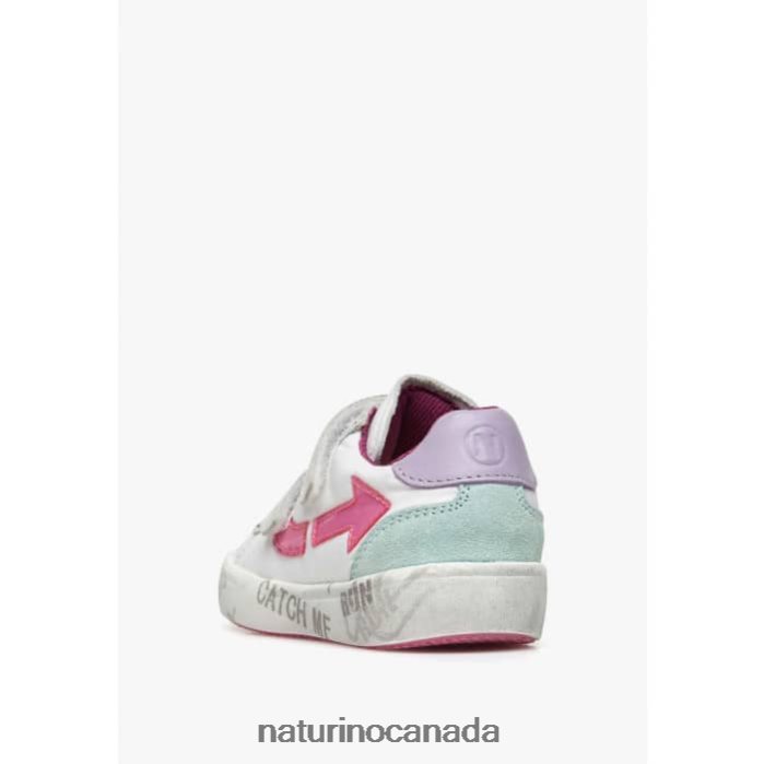 Kids KRISTIL VL Z2N0TL490 Naturino Leather and Fabric Sneakers White-Pink