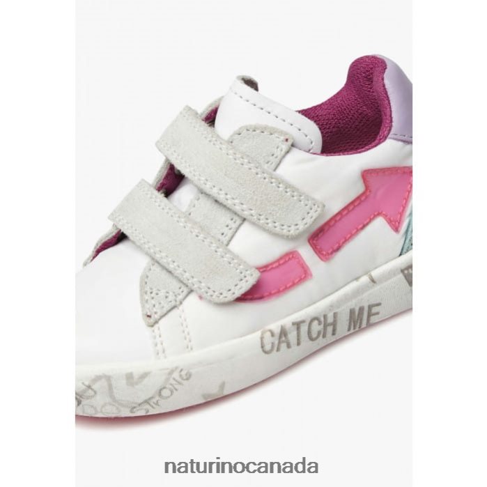 Kids KRISTIL VL Z2N0TL490 Naturino Leather and Fabric Sneakers White-Pink