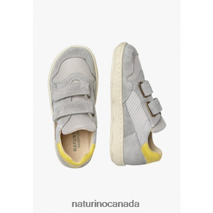Kids LILOX VL Z2N0TL478 Naturino Suede and Fabric Sneakers Grey-Yellow