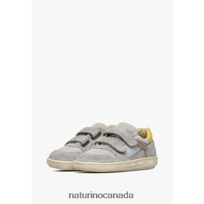 Kids LILOX VL Z2N0TL478 Naturino Suede and Fabric Sneakers Grey-Yellow