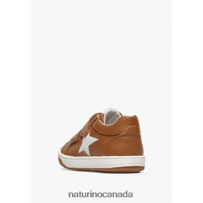 Kids MINDS VL. Z2N0TL482 Naturino Perforated Leather Sneakers with Star Cognac
