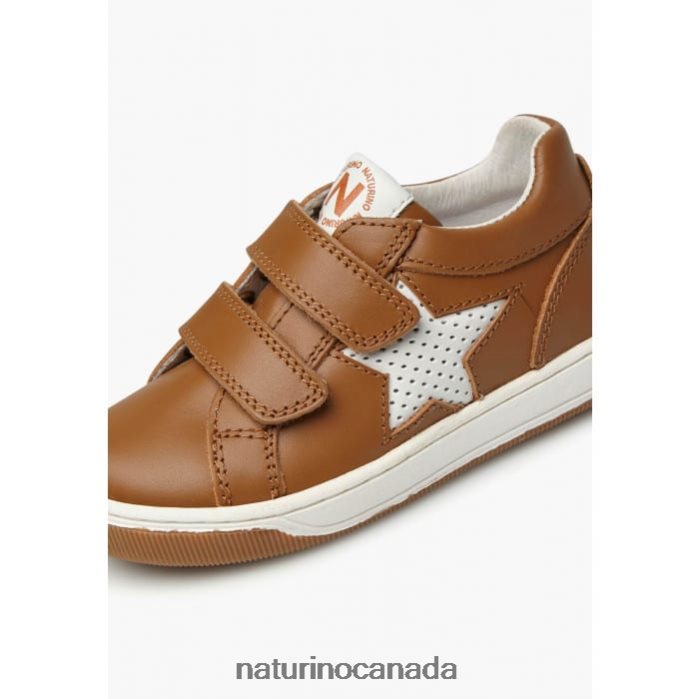 Kids MINDS VL. Z2N0TL482 Naturino Perforated Leather Sneakers with Star Cognac