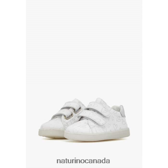 Kids OWIE VL Z2N0TL386 Naturino Leather Sneakers with Hearts Print White