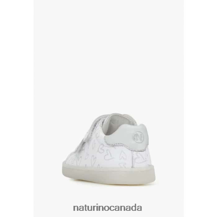 Kids OWIE VL Z2N0TL386 Naturino Leather Sneakers with Hearts Print White