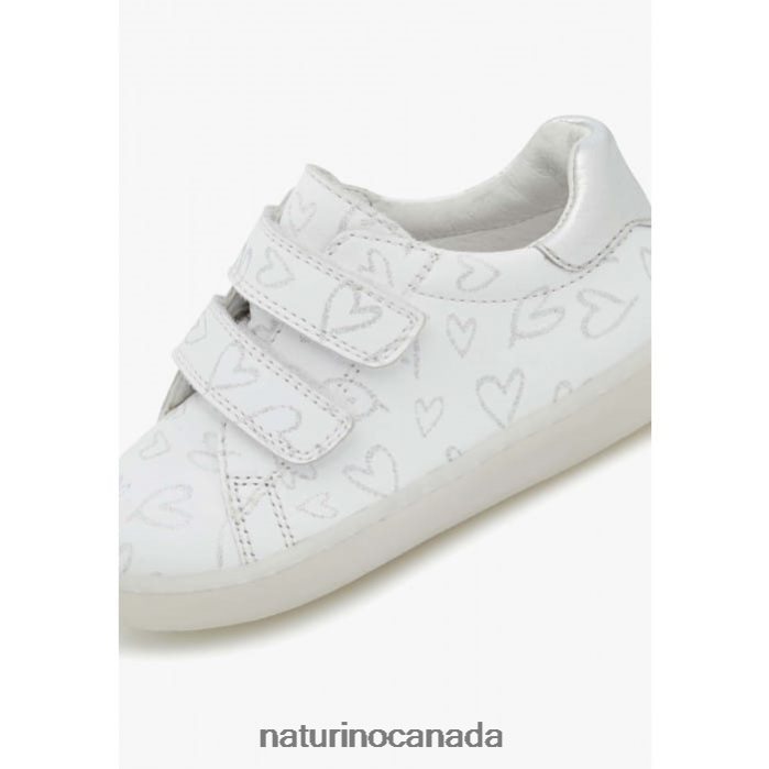 Kids OWIE VL Z2N0TL386 Naturino Leather Sneakers with Hearts Print White