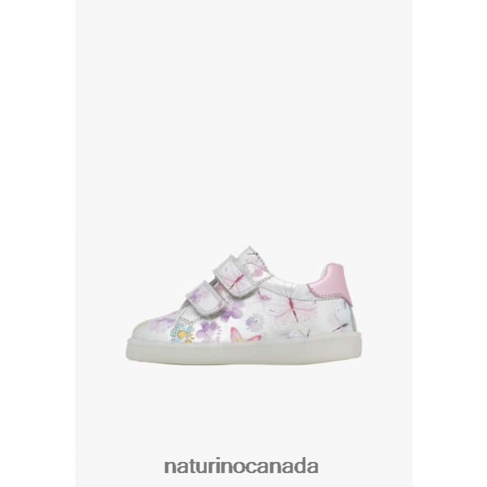 Kids OWIE VL Z2N0TL417 Naturino Leather Sneakers with Butterfly Print Silver