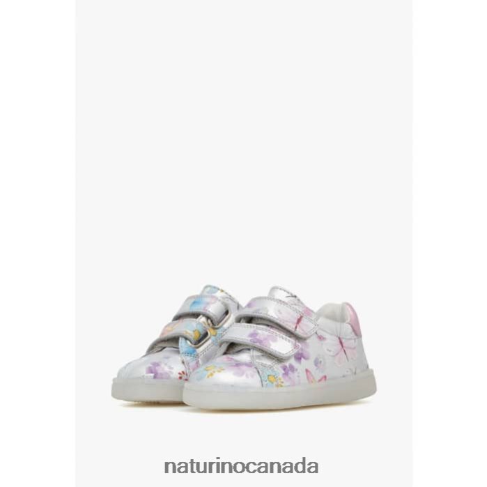 Kids OWIE VL Z2N0TL417 Naturino Leather Sneakers with Butterfly Print Silver