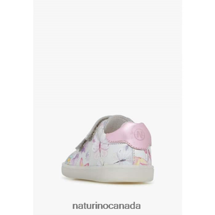 Kids OWIE VL Z2N0TL417 Naturino Leather Sneakers with Butterfly Print Silver