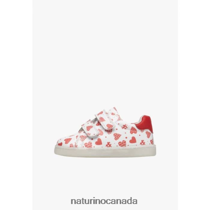 Kids OWIE VL Z2N0TL505 Naturino Leather Sneakers with Hearts Print White-Red