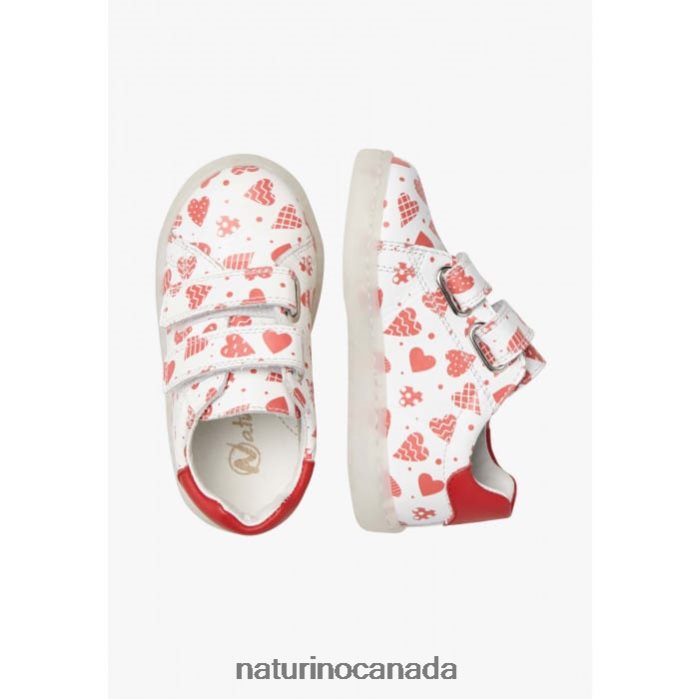 Kids OWIE VL Z2N0TL505 Naturino Leather Sneakers with Hearts Print White-Red