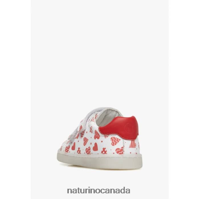 Kids OWIE VL Z2N0TL505 Naturino Leather Sneakers with Hearts Print White-Red