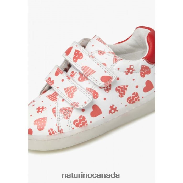 Kids OWIE VL Z2N0TL505 Naturino Leather Sneakers with Hearts Print White-Red