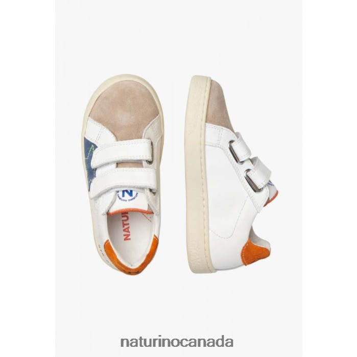 Kids PINN VL. Z2N0TL427 Naturino Leather and Suede Sneakers White-Beige