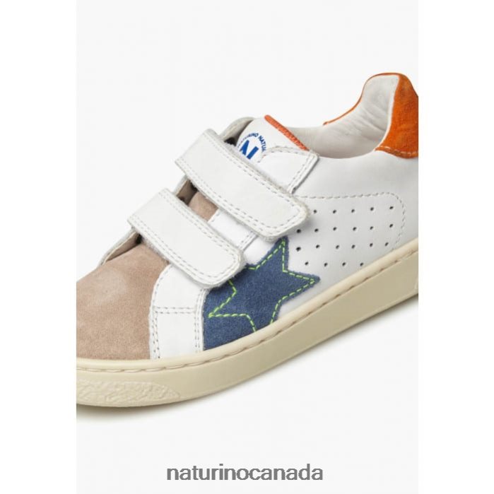 Kids PINN VL. Z2N0TL427 Naturino Leather and Suede Sneakers White-Beige