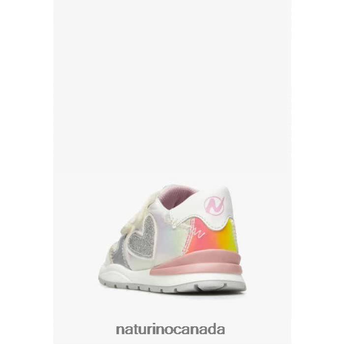 Kids QUELLY VL Z2N0TL366 Naturino Leather and Fabric Sneakers Silver-White