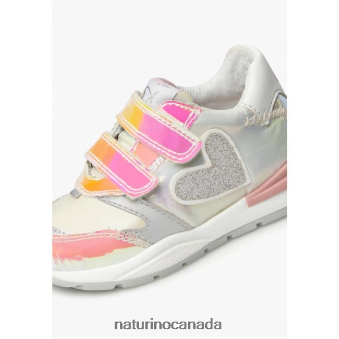 Kids QUELLY VL Z2N0TL366 Naturino Leather and Fabric Sneakers Silver-White