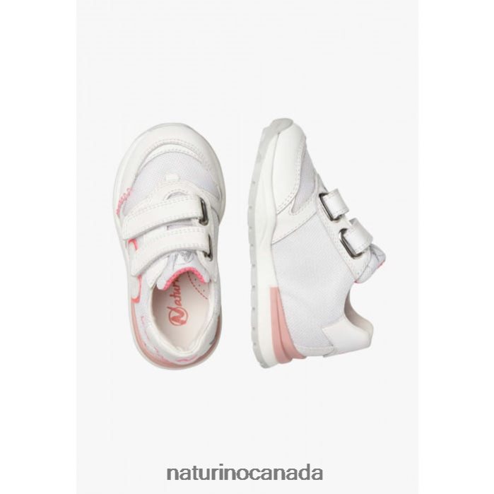 Kids QUELLY VL Z2N0TL449 Naturino Leather and Fabric Sneakers White-Pink