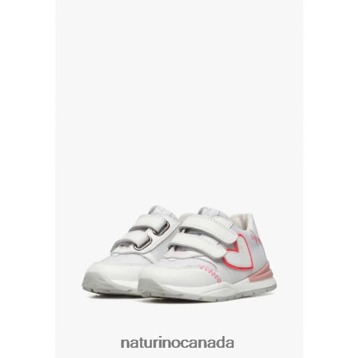 Kids QUELLY VL Z2N0TL449 Naturino Leather and Fabric Sneakers White-Pink