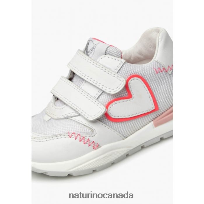 Kids QUELLY VL Z2N0TL449 Naturino Leather and Fabric Sneakers White-Pink