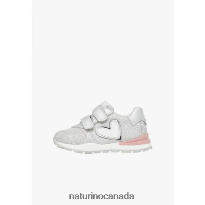 Kids QUELLY VL Z2N0TL501 Naturino Leather and Fabric Sneakers Silver