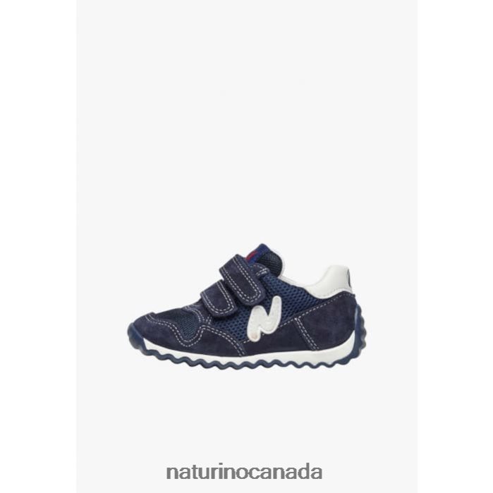 Kids SAMMY 2 VL. Z2N0TL493 Naturino Leather and Fabric Sneakers Navy