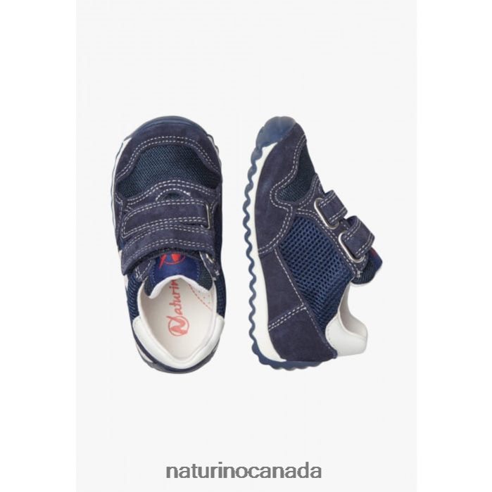 Kids SAMMY 2 VL. Z2N0TL493 Naturino Leather and Fabric Sneakers Navy