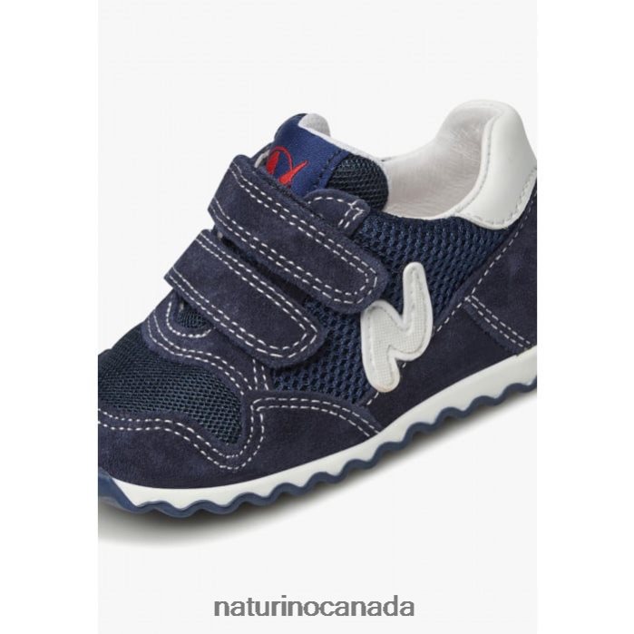 Kids SAMMY 2 VL. Z2N0TL493 Naturino Leather and Fabric Sneakers Navy